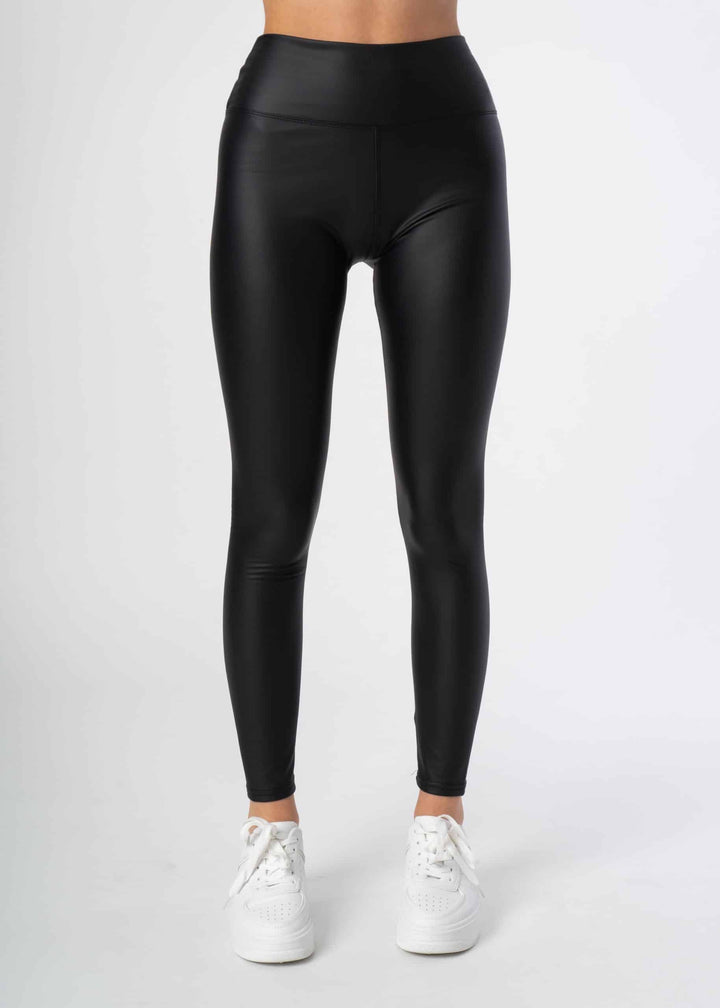 Leggings en simili cuir basique - Noir