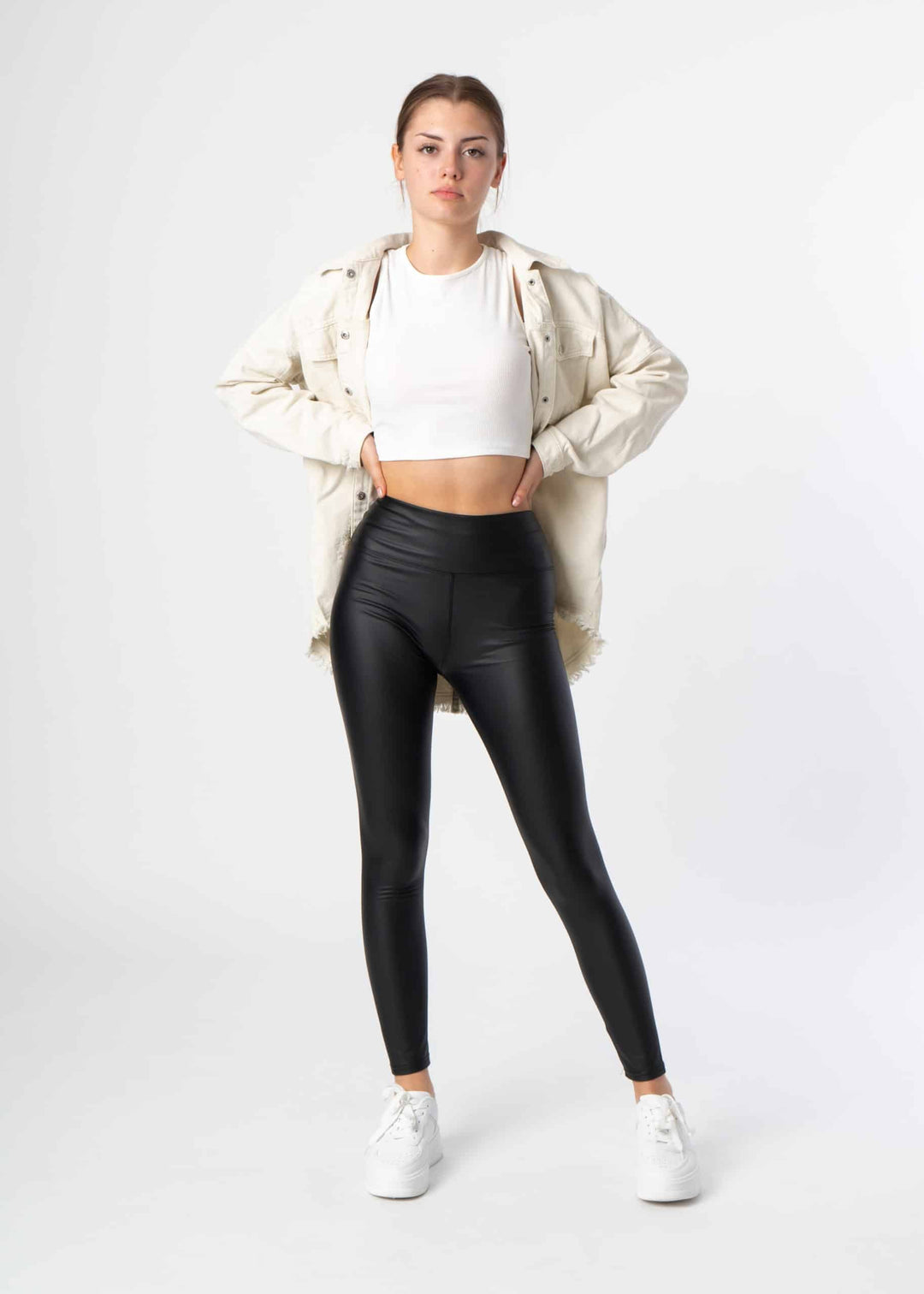 Leggings en simili cuir basique - Noir